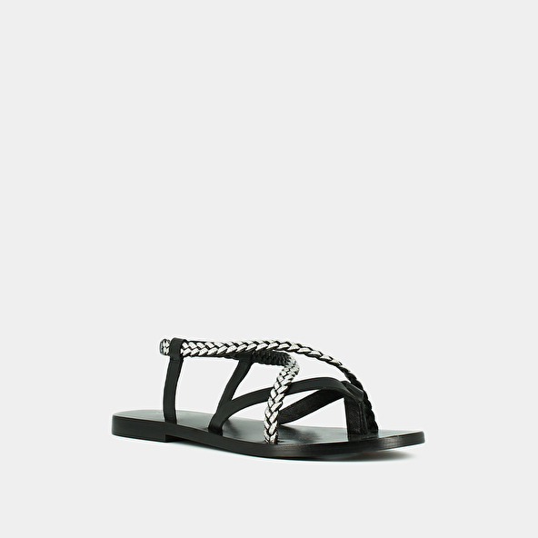 Jonak Sandals With Braided Straps In Black And Silver Leather WARREN
