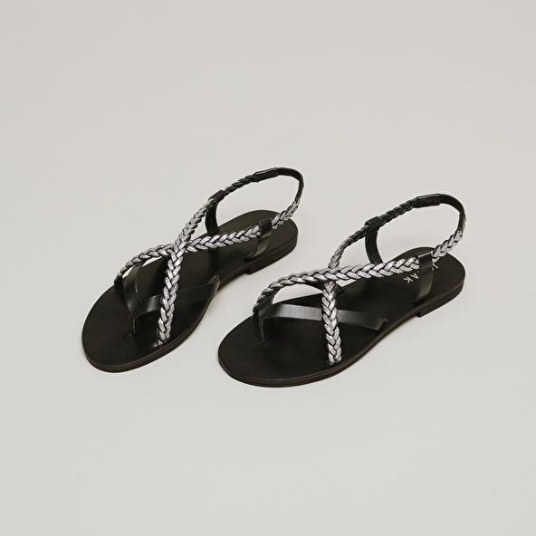 jonak Sandals with braided straps in black and silver leather WARREN