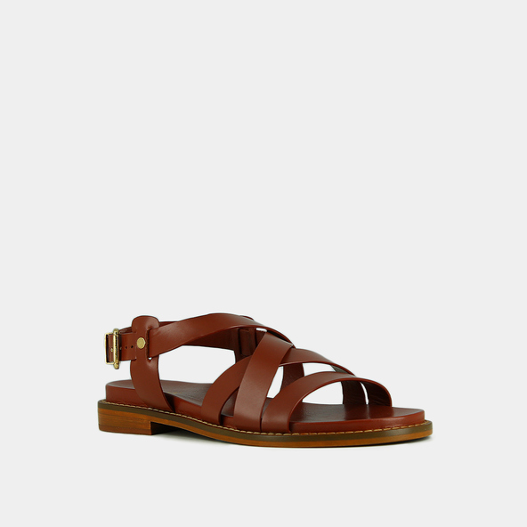 Jonak Sandals With Criss-cross Straps And Adjustable Buckles In Cognac Leather WOKY