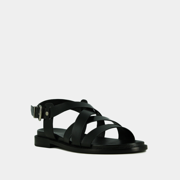 Jonak Sandals With Criss-cross Straps And Adjustable Buckles In Black Leather WOKY