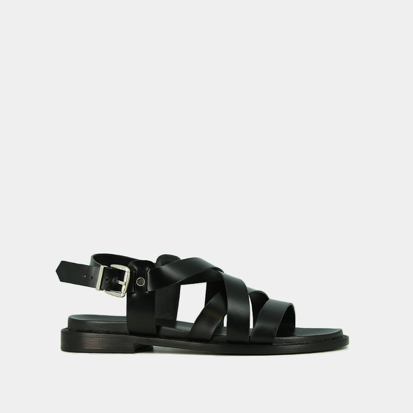 jonak Sandals with criss-cross straps and adjustable buckles in black leather WOKY