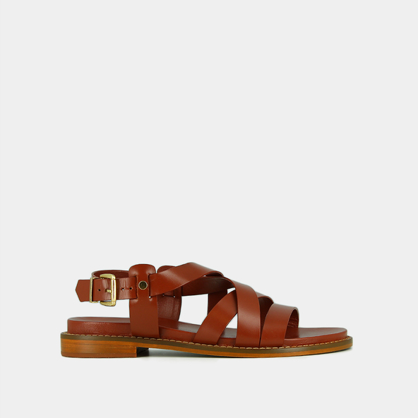 jonak Sandals with criss-cross straps and adjustable buckles in cognac leather WOKY