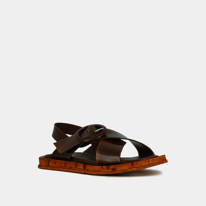 Jonak Sandals With Criss-cross Straps In Cognac Glazed Leather EULALIE