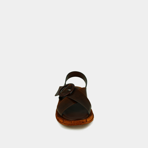 Jonak Sandals With Criss-cross Straps In Cognac Glazed Leather EULALIE