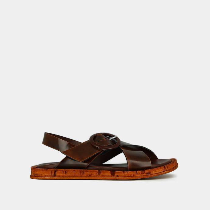 jonak Sandals with criss-cross straps in cognac glazed leather EULALIE