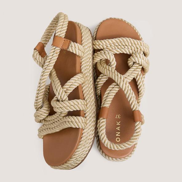 Jonak Sandals With Cross-over Straps In Beige Rope WAEL