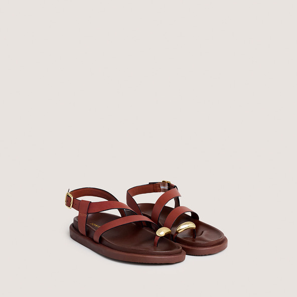 Jonak Sandals With Gold Details In Cognac Leather WEPS
