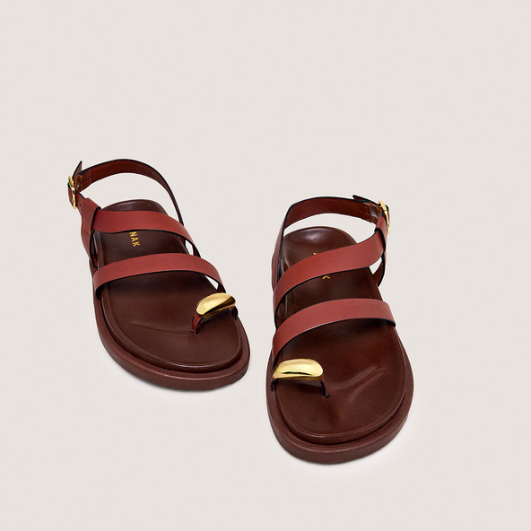 Jonak Sandals With Gold Details In Cognac Leather WEPS