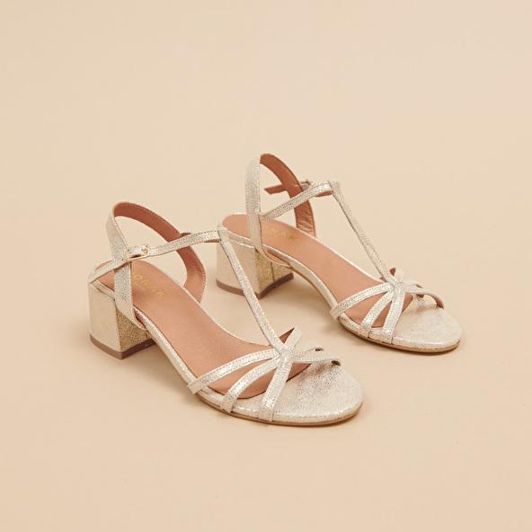 jonak Sandals with heels and open toes in platinum laminated velvet ADELIA