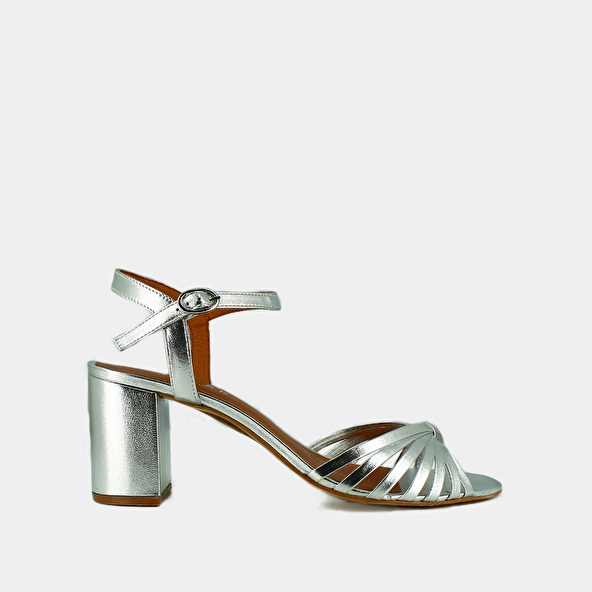 jonak Sandals with heels and open toes in silver metallic leather VIPSY
