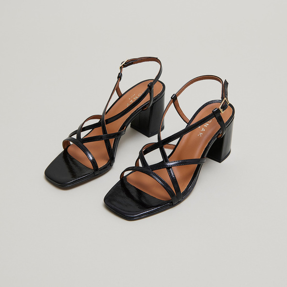 jonak Sandals with heels and straps in black shiny leathe VERLAINE