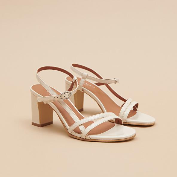 Jonak Sandals With Heels And Straps In Ecru Shiny Leather VICOMTE