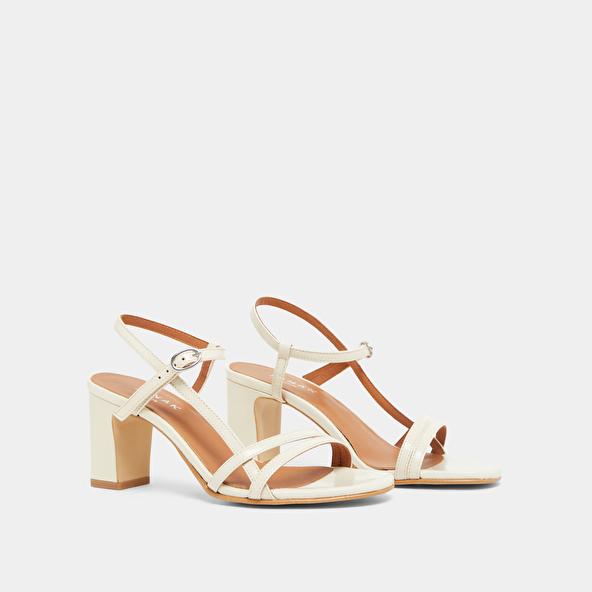Jonak Sandals With Heels And Straps In Ecru Shiny Leather VICOMTE