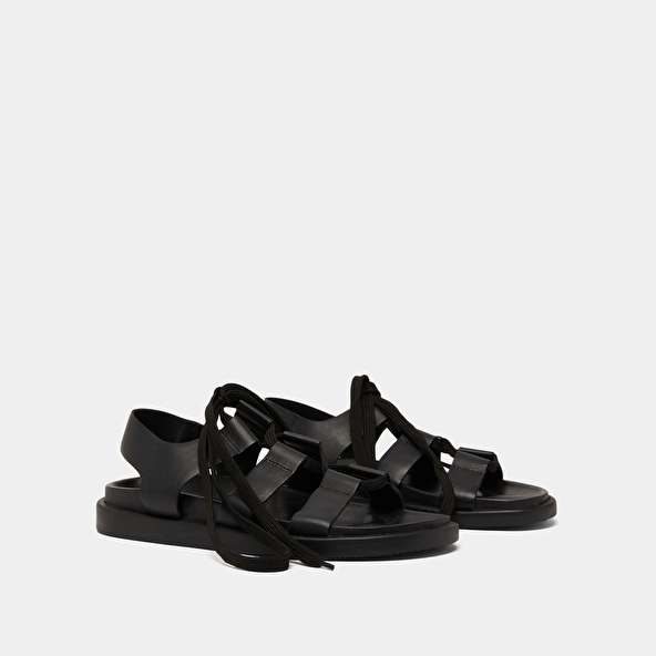 Jonak Sandals With Multiple Straps And Laces In Black Leather WELLINGTON