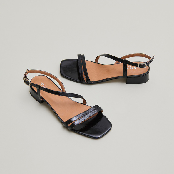 jonak Sandals with small heels in black shiny leather ANAYA