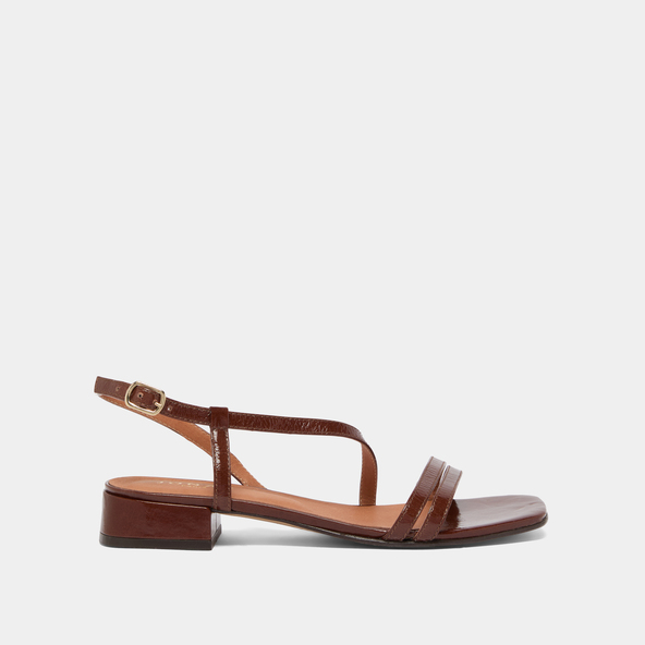 Jonak Sandals With Small Heels In Dark Brown Shiny Leather ANAYA