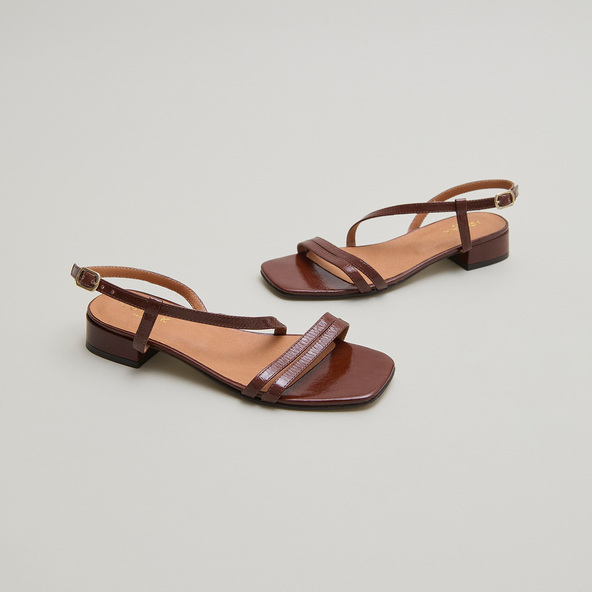 Jonak Sandals With Small Heels In Dark Brown Shiny Leather ANAYA