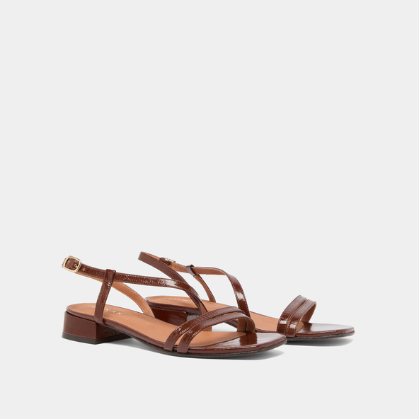 Jonak Sandals With Small Heels In Dark Brown Shiny Leather ANAYA