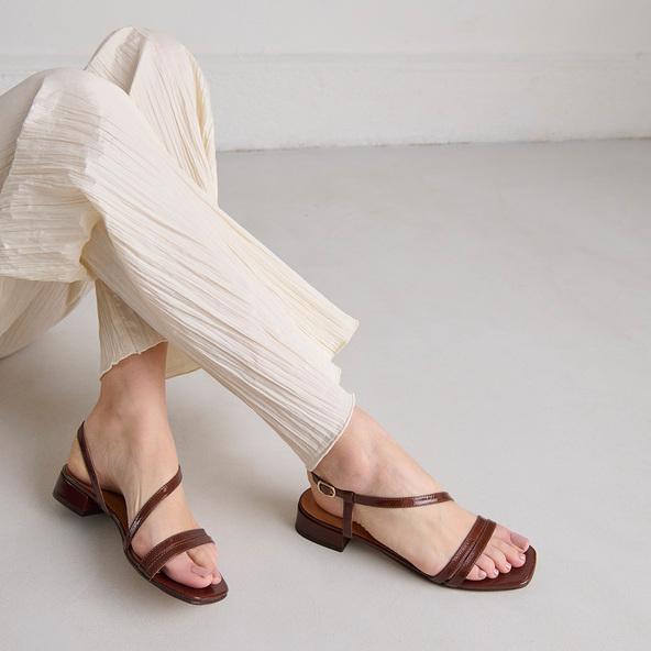 jonak Sandals with small heels in dark brown shiny leather ANAYA