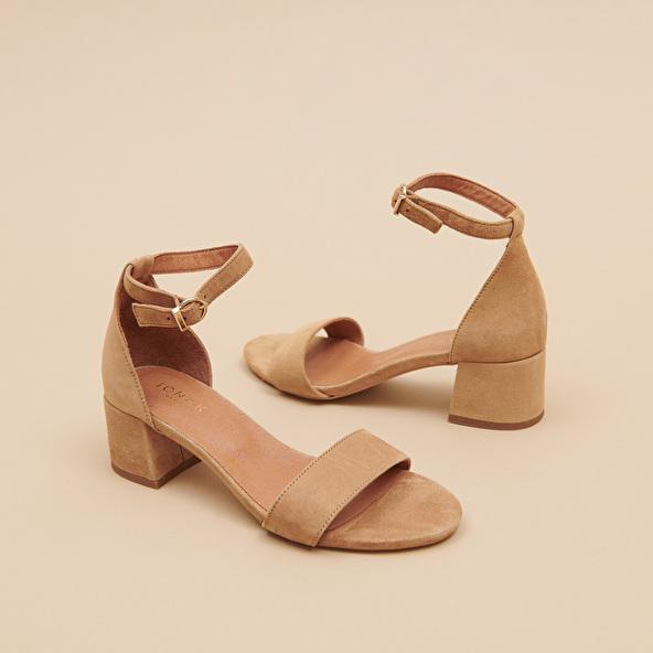 jonak Sandals with square heel in camel suede VERDI