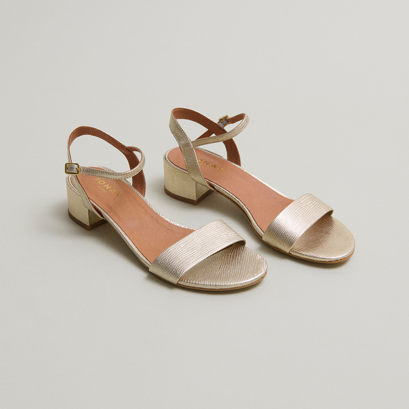 Jonak Sandals With Square Heel In Gold Snakeskin-effect VIA