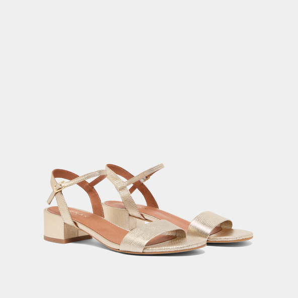 Jonak Sandals With Square Heel In Gold Snakeskin-effect VIA