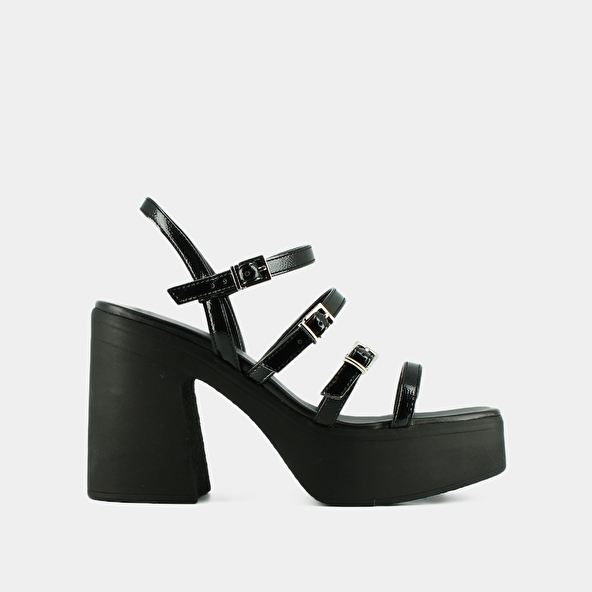 Jonak Sandals With Straps And Platforms In Black Pleated Patent PUZZLE