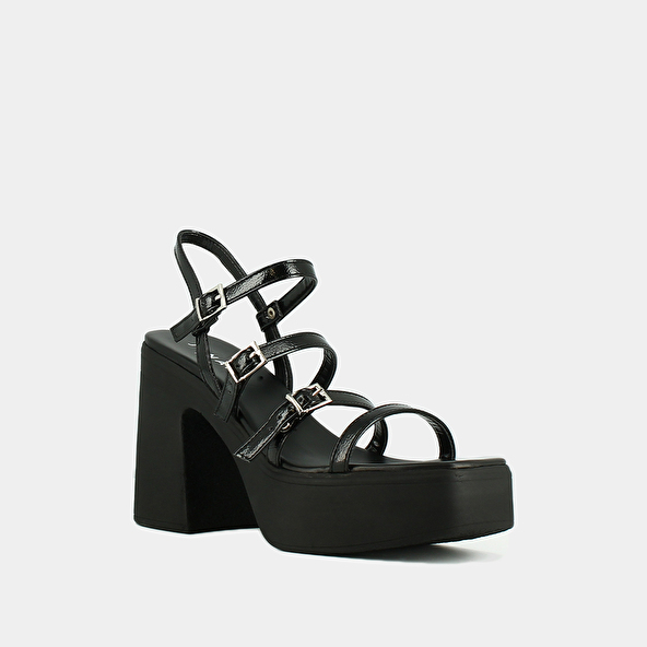 Jonak Sandals With Straps And Platforms In Black Pleated Patent PUZZLE