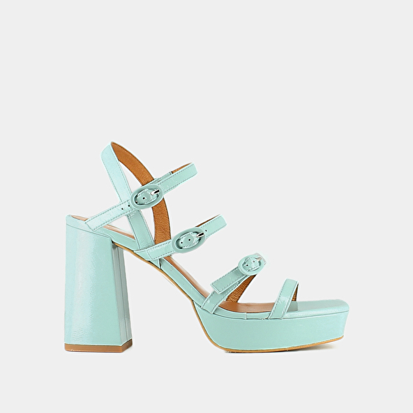 Jonak Sandals With Straps And Square Toes In Turquoise Pleated Leather VALENS