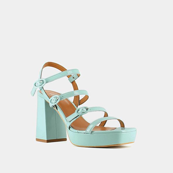 Jonak Sandals With Straps And Square Toes In Turquoise Pleated Leather VALENS