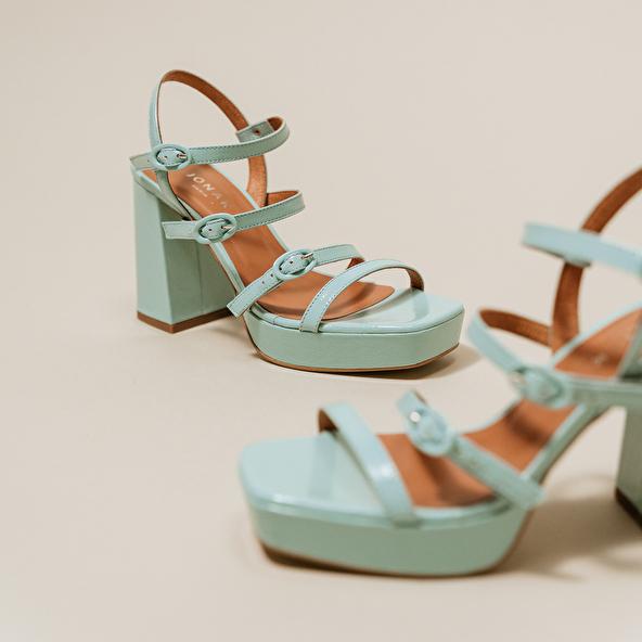 jonak Sandals with straps and square toes in turquoise pleated leather VALENS