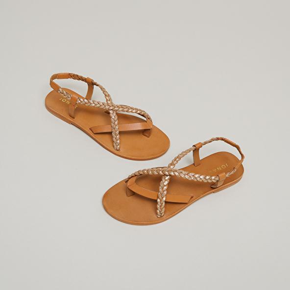 jonak Sandals with straps in leather camel and gold WARREN
