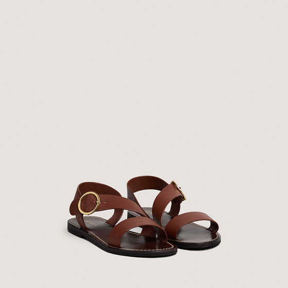 Jonak Sandals With Wide Straps And Adjustable Buckles In Cognac Leather WELBI