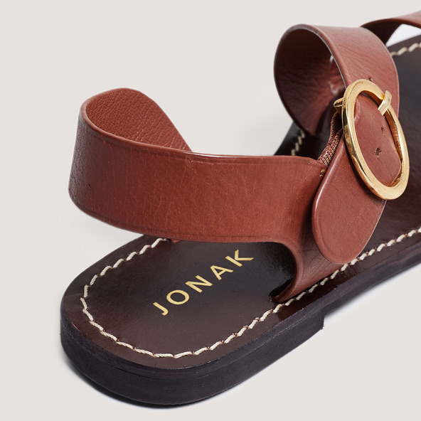 Jonak Sandals With Wide Straps And Adjustable Buckles In Cognac Leather WELBI