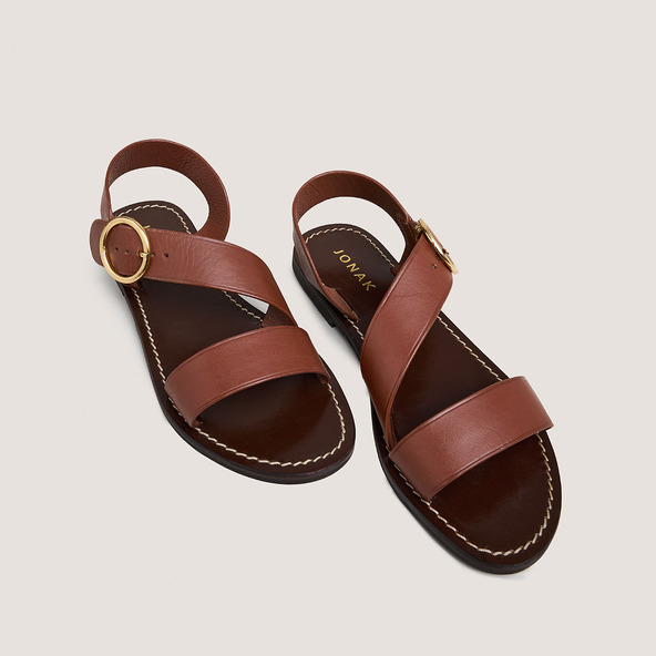 Jonak Sandals With Wide Straps And Adjustable Buckles In Cognac Leather WELBI
