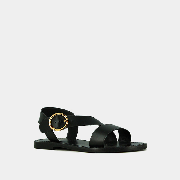 Jonak Sandals With Wide Straps And Adjustable Buckles In Black Leather WELBI