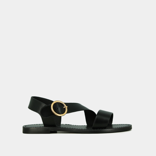 jonak Sandals with wide straps and adjustable buckles in black leather WELBI