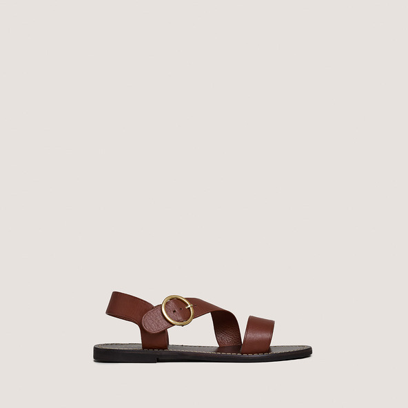 jonak Sandals with wide straps and adjustable buckles in cognac leather WELBI
