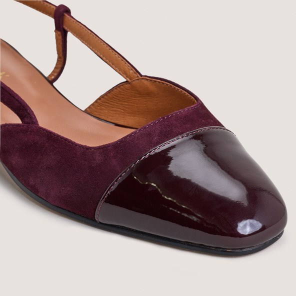 Jonak Slingback Ballet Flats In Burgundy Patent Leather And Velvet DHAPOU