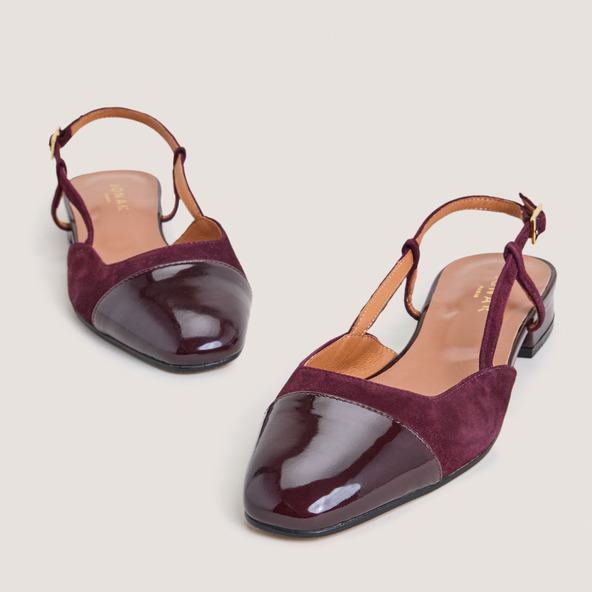 Jonak Slingback Ballet Flats In Burgundy Patent Leather And Velvet DHAPOU