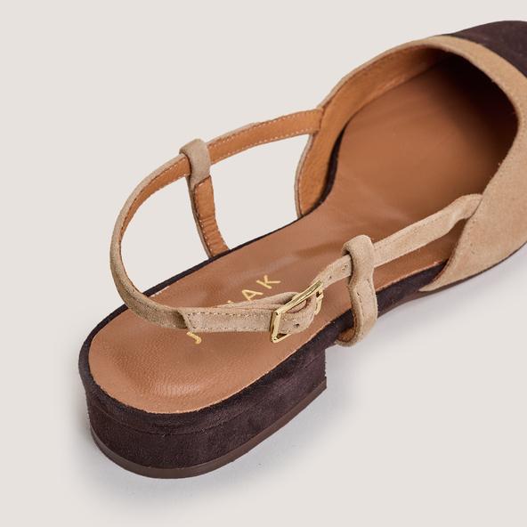 Jonak Slingback Ballet Flats In Dark Brown And Camel Velvet DHAPOU