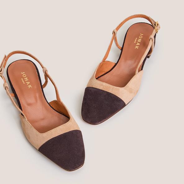Jonak Slingback Ballet Flats In Dark Brown And Camel Velvet DHAPOU
