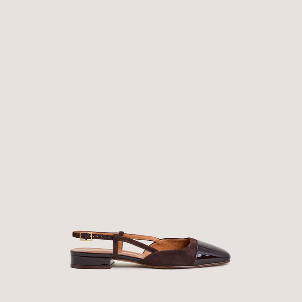 Jonak Slingback Ballet Flats In Dark Brown Patent Leather And Brown Velvet DHAPOU