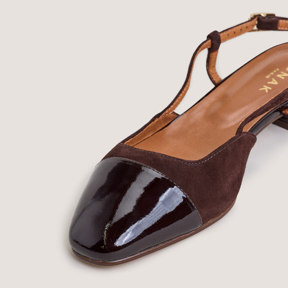 Jonak Slingback Ballet Flats In Dark Brown Patent Leather And Brown Velvet DHAPOU