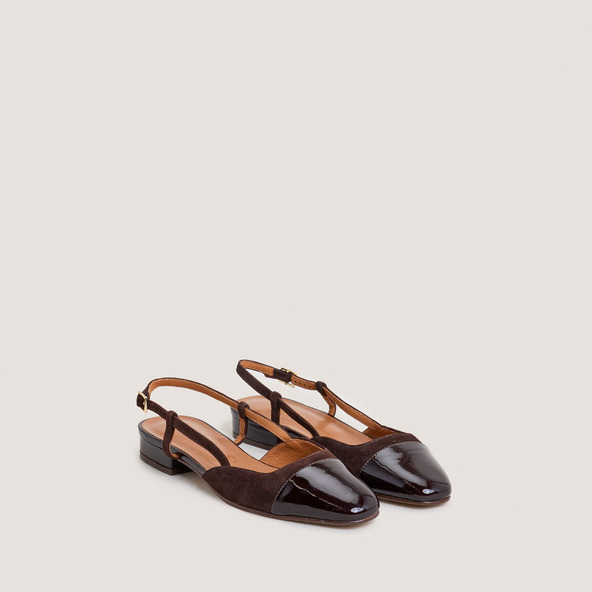 jonak Slingback ballet flats in dark brown patent leather and brown velvet DHAPOU