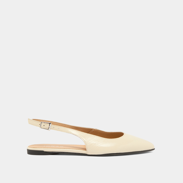 Jonak Slingback Ballet Flats In Ecru Pleated Varnish NOA
