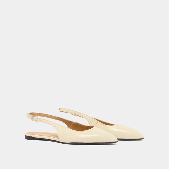 Jonak Slingback Ballet Flats In Ecru Pleated Varnish NOA