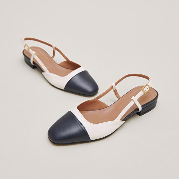Jonak Slingback Ballet Flats In Navy And Ecru Leather DHAPOU