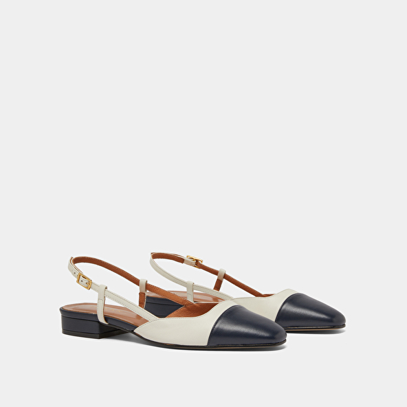 Jonak Slingback Ballet Flats In Navy And Ecru Leather DHAPOU