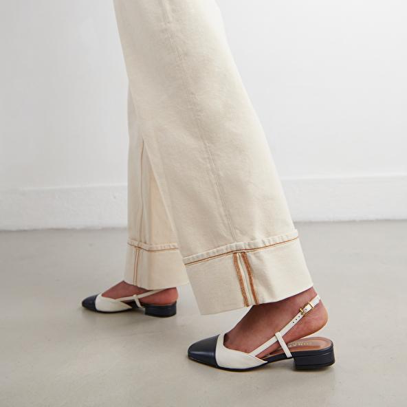 jonak Slingback ballet flats in navy and ecru leather DHAPOU
